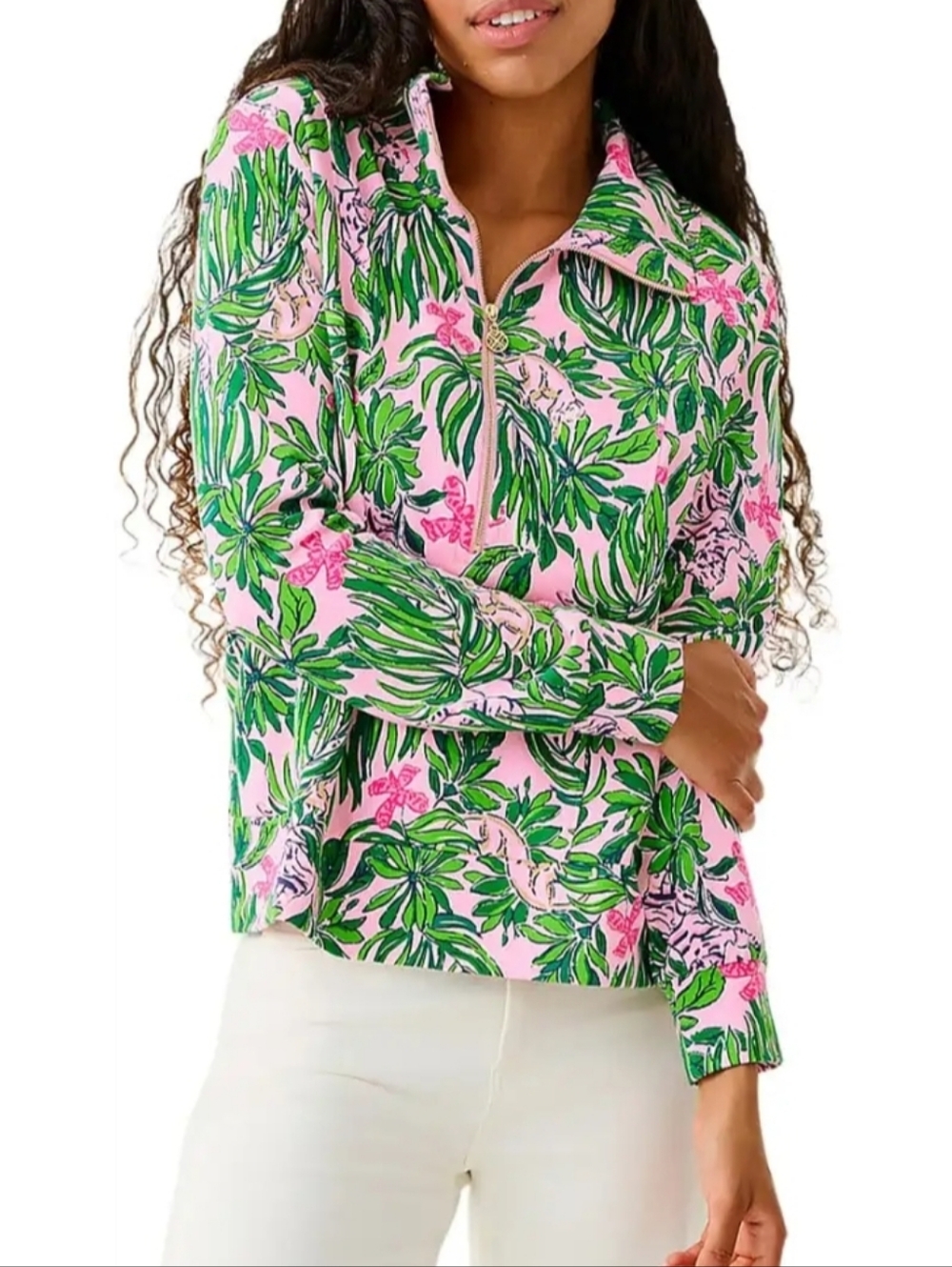 Lilly Pulitzer Eleni Pullover In Roaring With Joy Cat Floral Quartee Zip NWT S - Picture 2 of 6